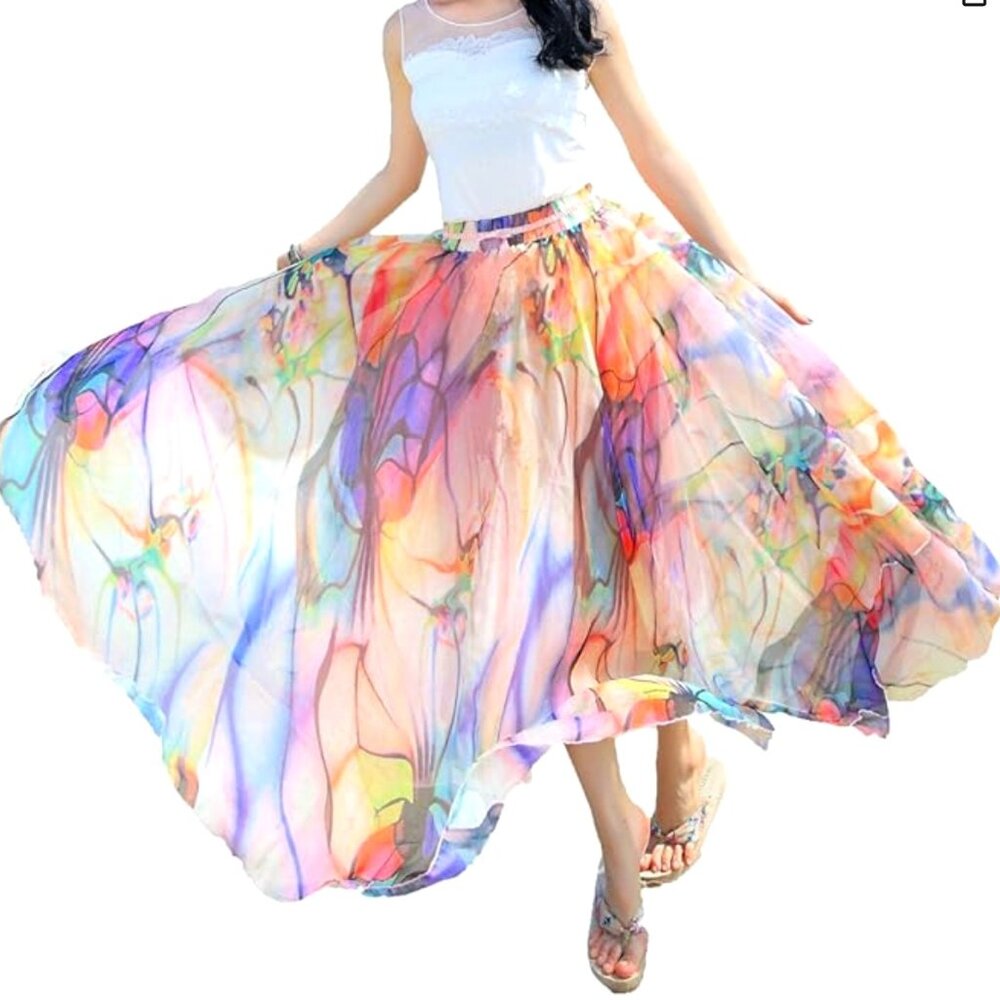Maxi Skirt Dress Multicolor Abstract Print - Size Medium